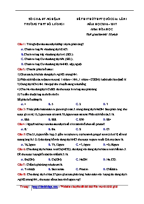 Đề thi thử Trung học phổ thông Quốc gia lần 1 môn Hóa học - Năm học 2016-2017 - Trường THPT Đô Lương 1 (Có đáp án)