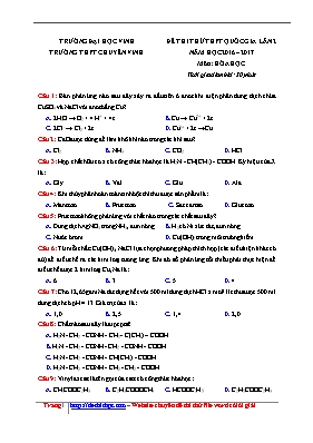 Đề thi thử Trung học phổ thông Quốc gia lần 2 môn Hóa học - Năm học 2016-2017 - Trường THPT chuyên Vinh (Có đáp án)