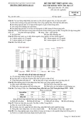 Đề thi thử Trung học phổ thông Quốc gia môn Địa lý - Mã đề 001 - Trường THPT Đồng Quan