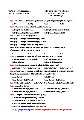 Đề thi thử Trung học phổ thông Quốc gia môn Hóa học - Năm học 2016-2017 - Trường THPT Hồng Ngự 2 (Có đáp án)