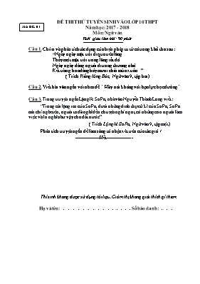 Đề thi thử tuyển sinh vào Lớp 10 môn Ngữ văn 