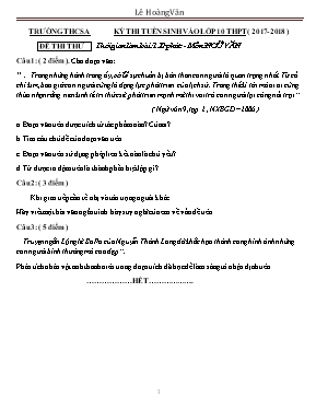 Đề thi thử tuyển sinh vào Lớp 10 môn Ngữ văn - Năm học 2017-2018