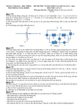 Đề thi thử tuyển sinh vào Lớp 10 THPT lần 2 môn Vật lý năm 2016 (Có đáp án)
