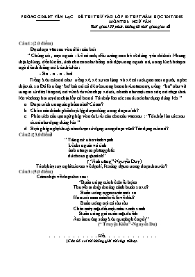 Đề thi thử vào Lớp 10 môn Ngữ văn - Năm học 2