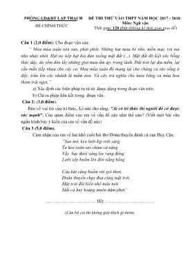 Đề thi thử vào Lớp 10 THPT môn Ngữ văn - Năm học 2017-2018 - Phòng GD & ĐT Lập Thạch (Có đáp án)