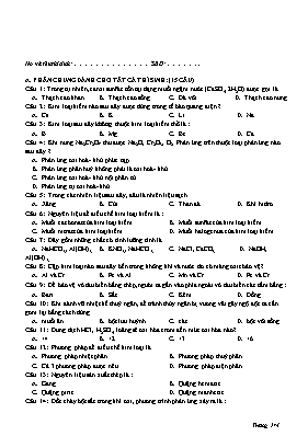 Đề thi Tốt nghiệp THPT môn Hóa học