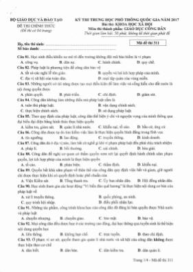 Đề thi Trung học phổ thông Quốc gia môn Giáo 