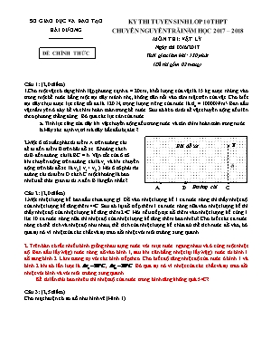 Đề thi tuyển sinh Lớp 10 THPT chuyên Nguyễn Trãi môn Vật lý - Năm học 2017-2018 - Sở GD & ĐT Hải Dương (Có đáp án)