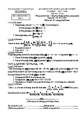 Đề thi tuyển sinh Lớp 10 THPT môn Toán - Đề A - Năm học 2017-2018 - Sở GD & ĐT Thanh Hóa