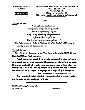 Đề thi tuyển sinh vào Lớp 10 chuyên môn Ngữ v