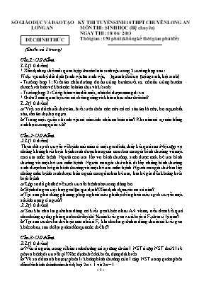 Đề thi tuyển sinh vào Lớp 10 môn Sinh học (Chuyên) năm 2013 - Sở GD & ĐT Long An (Có đáp án)