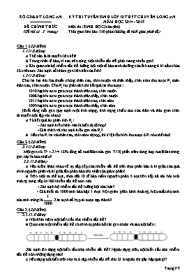 Đề thi tuyển sinh vào Lớp 10 môn Sinh học (Ch