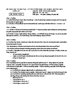 Đề thi tuyển sinh vào Lớp 10 môn Sinh học (Chuyên) - Năm học 2011-2012 - Sở GD & ĐT Long An (Có đáp án)