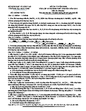 Đề thi tuyển sinh vào Lớp 10 THPT chuyên môn Hóa học năm 2015 - Đại học Vinh