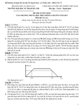 Đề thi tuyển sinh vào Lớp 10 THPT chuyên môn 
