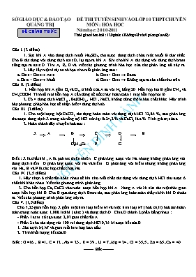 Đề thi tuyển sinh vào Lớp 10 THPT chuyên môn Hóa học - Năm học 2010-2011 - Sở GD & ĐT Quảng Trị (Có đáp án)