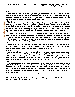 Đề thi tuyển sinh vào Lớp 10 THPT chuyên môn 