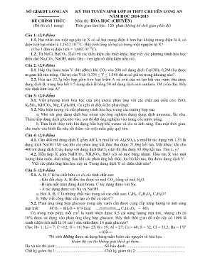 Đề thi tuyển sinh vào Lớp 10 THPT chuyên môn Hóa học - Năm học 2014-2015 - Sở GD & ĐT Long An