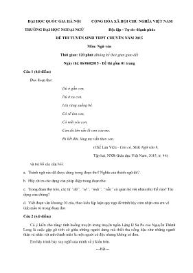 Đề thi tuyển sinh vào Lớp 10 THPT chuyên môn