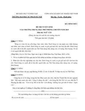 Đề thi tuyển sinh vào Lớp 10 THPT chuyên môn