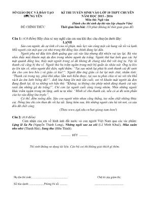 Đề thi tuyển sinh vào Lớp 10 THPT chuyên môn 