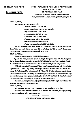 Đề thi tuyển sinh vào Lớp 10 THPT chuyên môn 