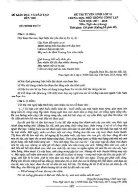 Đề thi tuyển sinh vào Lớp 10 THPT công lập môn Ngữ văn - Năm học 2017-2018 - Sở GD & ĐT Bến Tre