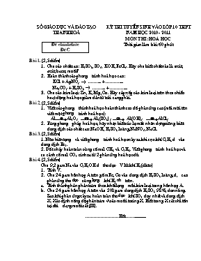 Đề thi tuyển sinh vào Lớp 10 THPT môn Hóa học