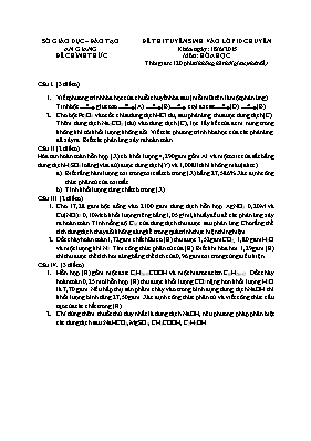 Đề thi tuyển sinh vào Lớp 10 THPT môn Hóa học năm 2015 (Dành cho lớp chuyên Hóa) - Trường THPT chuyên Thoại Ngọc Hầu
