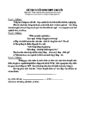 Đề thi tuyển sinh vào Lớp 10 THPT môn Ngữ văn