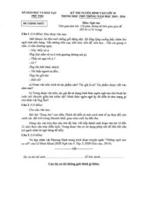 Đề thi tuyển sinh vào Lớp 10 THPT môn Ngữ văn