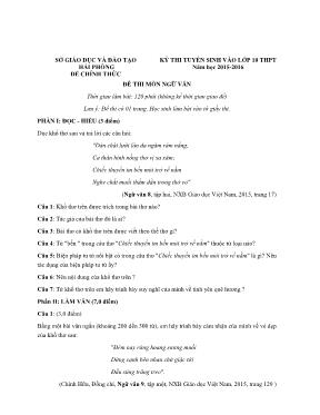 Đề thi tuyển sinh vào Lớp 10 THPT môn Ngữ văn