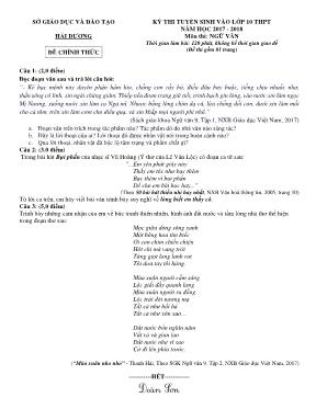 Đề thi tuyển sinh vào Lớp 10 THPT môn Ngữ văn - Năm học 2017-2018 - Sở GD & ĐT Hải Dương