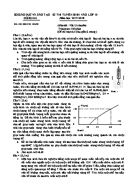 Đề thi tuyển sinh vào Lớp 10 THPT môn Vật lý 