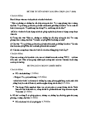 Đề thi tuyển sinh vào Lớp 6 chọn môn Ngữ văn - Năm học 2017-2018 (Có đáp án)
