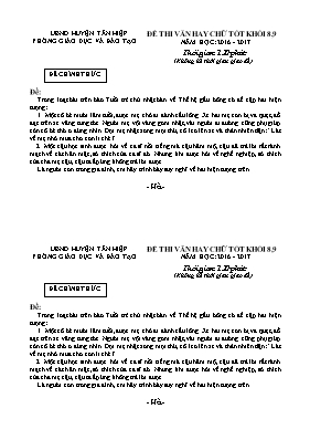 Đề thi văn hay chữ tốt Khối 8,9 - Năm học 2016-2017 - Phòng GD & ĐT Tân Hiệp