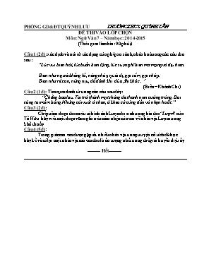 Đề thi vào lớp chọn môn Ngữ văn Lớp 7 - Năm học 2014-2015 - Trường THCS Quỳnh Tân