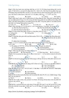 Đề trắc nghiệm Hidrocacbon - Hóa học 11