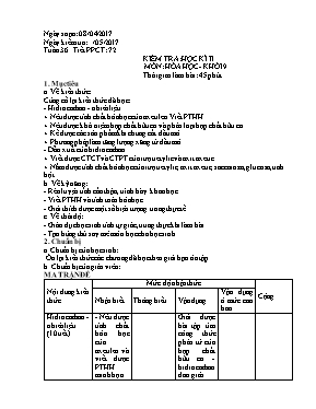 Giáo án Hóa học Lớp 9 - Tiết 72: Kiểm tra học kỳ II - Năm học 2016-2017