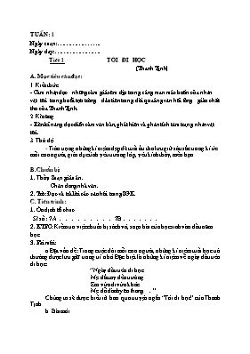 Giáo án Ngữ văn Lớp 8 - Tiết 1: Tôi đi học