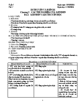 Giáo án Sinh học Lớp 9 - Tiết 1: Menđen và di