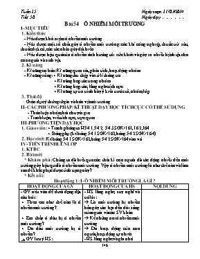 Giáo án Sinh học Lớp 9 - Tiết 50: Ô nhiễm môi trường - Năm học 2013-2014
