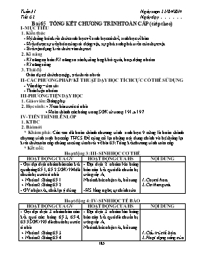 Giáo án Sinh học Lớp 9 - Tiết 62: Tổng kết chương trình toàn cấp (Tiếp theo) - Năm học 2013-2014