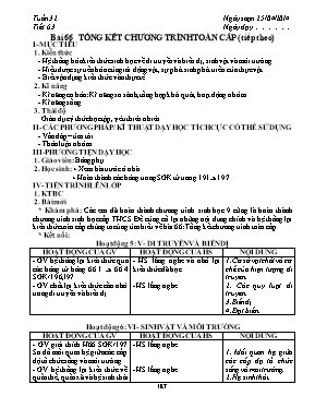Giáo án Sinh học Lớp 9 - Tiết 63: Tổng kết chương trình toàn cấp (Tiếp theo) - Năm học 2013-2014