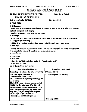Giáo án Vật lý Lớp 10 - Bài 31: Phương trình trạng thái của khí lý tưởng (Tiết 2) - Năm học 2015-2016 - Nguyễn Thị Thủy