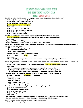 Hướng dẫn giải chi tiết đề thi THPT Quốc gia môn Sinh học năm 2016