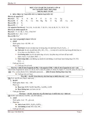 Một vài vấn đề ôn tập đầu Lớp 10 - Ôn tập kiến thức Hóa học