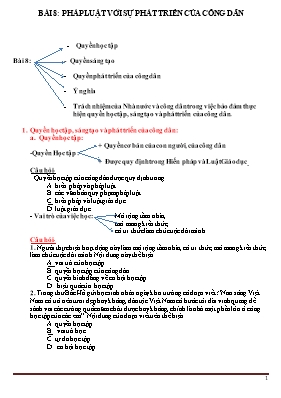 Tài liệu luyện thi THPT Quốc gia môn Giáo dục công dân - Bài 8: Pháp luật với sự phát triển của công dân