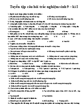 Tuyển tập câu hỏi trắc nghiệm học kỳ 1 môn Sinh học 9