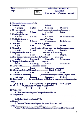 2 Đề kiểm tra học kỳ I môn Tiếng Anh 8